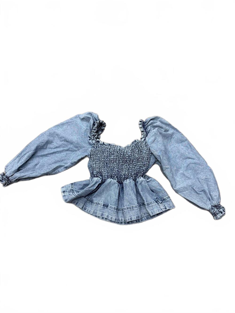 NEW SOMETHING NAVY women's smocked peplum top in denim